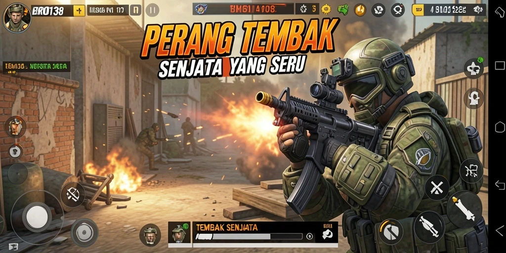Antarmuka menarik dan fungsional dalam game Tembak Senjata.