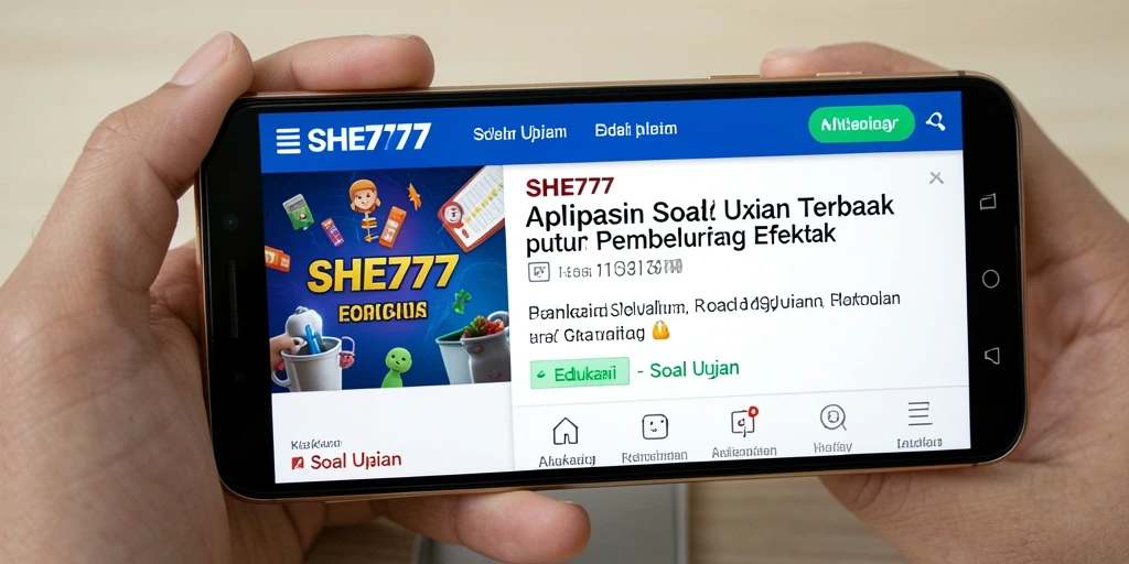Antarmuka aplikasi SHE777 untuk soal ujian yang interaktif.
